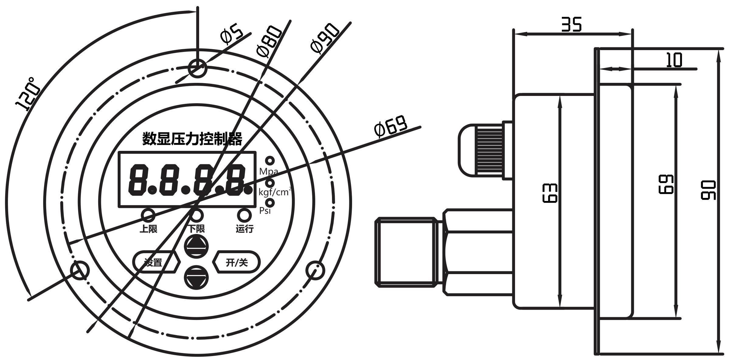 YL-805Z壓力控制器尺寸圖 YL-805Z壓力控制器尺寸圖